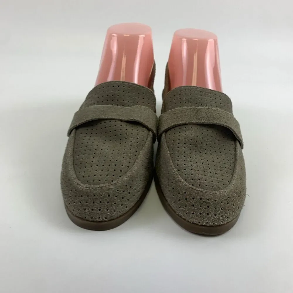 Lucky Brand Caviep Loafer Taupe Gray Suede Perforated Slip On Low Heel Women 8.5